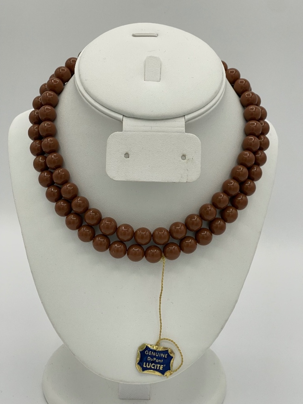 Richelieu Brown Lucite Double Strand Bead Necklace Vintage With Tag